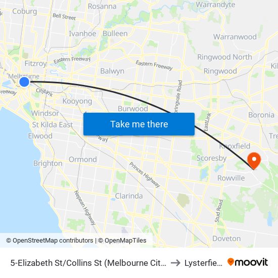 5-Elizabeth St/Collins St (Melbourne City) to Lysterfield map