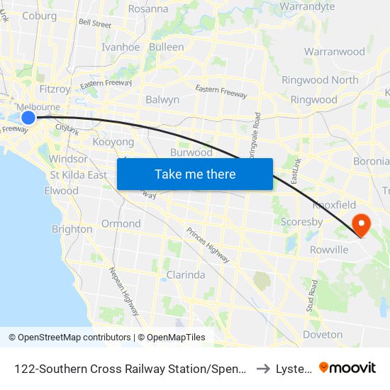 122-Southern Cross Railway Station/Spencer St (Melbourne City) to Lysterfield map