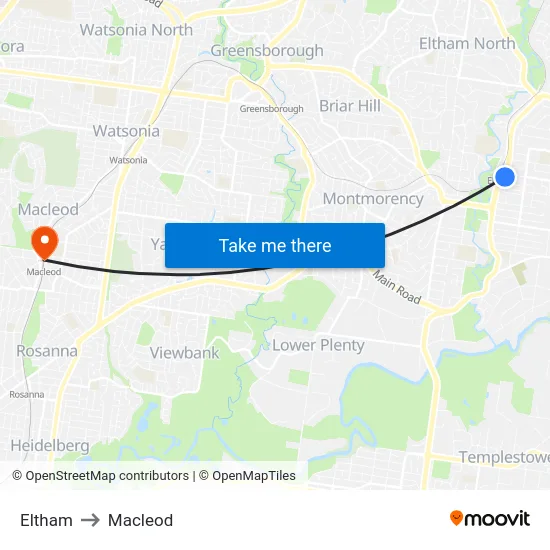 Eltham to Macleod map