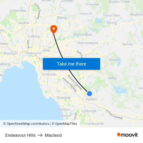 Endeavour Hills to Macleod map