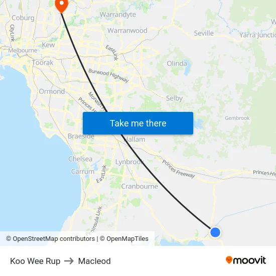 Koo Wee Rup to Macleod map