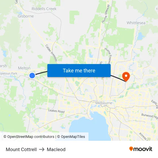 Mount Cottrell to Macleod map