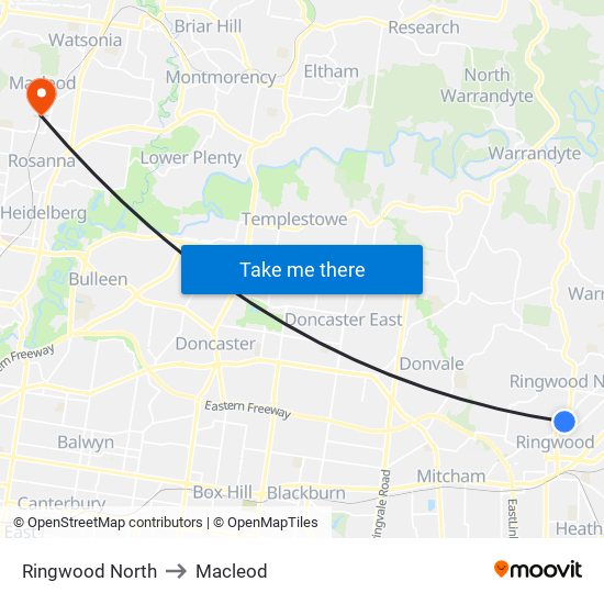 Ringwood North to Macleod map