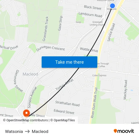 Watsonia to Macleod map