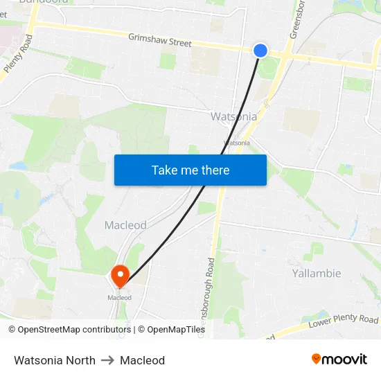 Watsonia North to Macleod map
