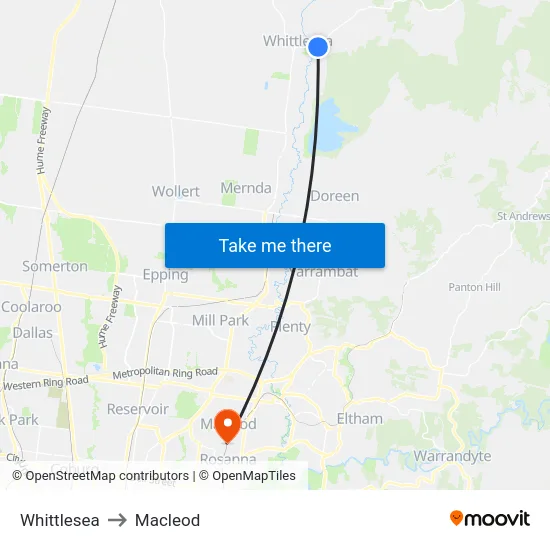 Whittlesea to Macleod map