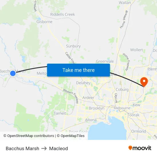 Bacchus Marsh to Macleod map