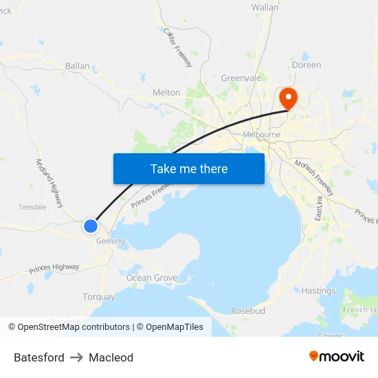Batesford to Macleod map