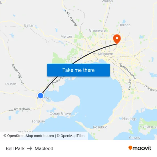 Bell Park to Macleod map