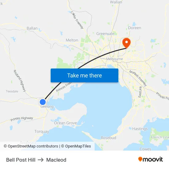 Bell Post Hill to Macleod map
