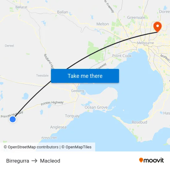 Birregurra to Macleod map
