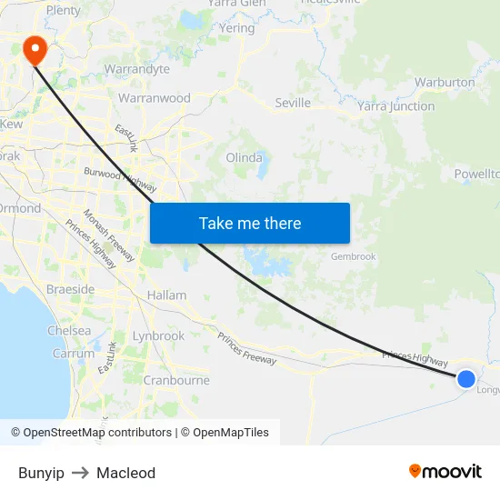 Bunyip to Macleod map