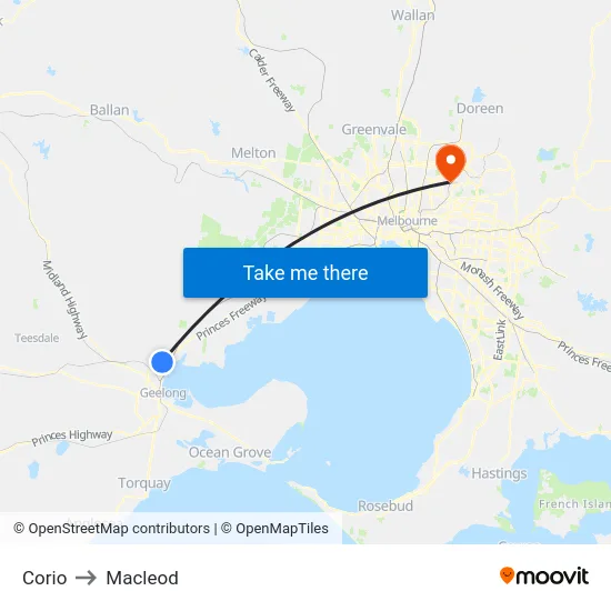 Corio to Macleod map