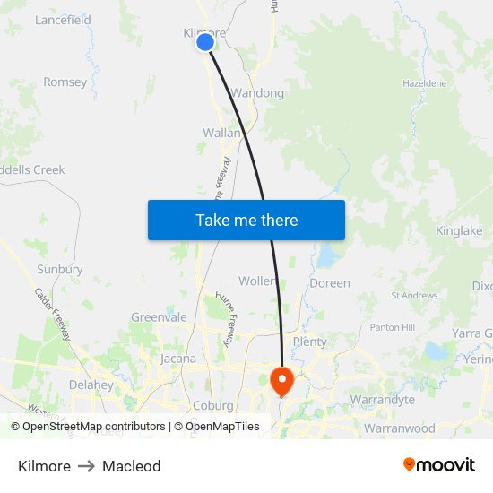 Kilmore to Macleod, Melbourne with public transportation