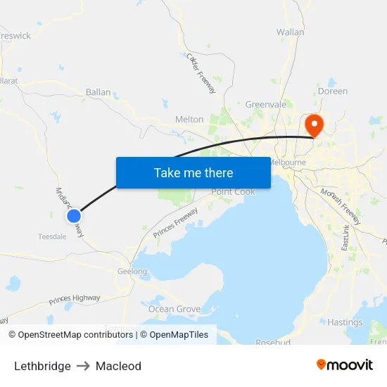 Lethbridge to Macleod map