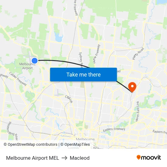 Melbourne Airport MEL to Macleod map