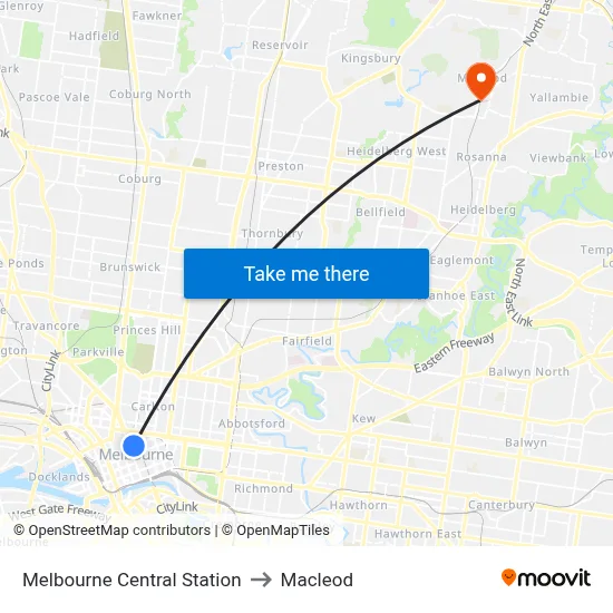 Melbourne Central Station to Macleod map