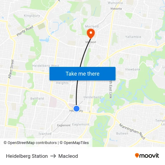 Heidelberg Station to Macleod map