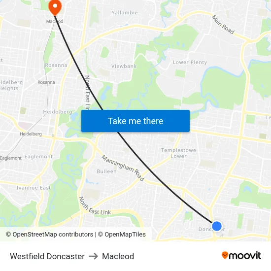 Westfield Doncaster to Macleod map