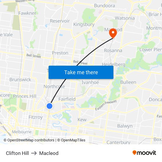 Clifton Hill to Macleod map