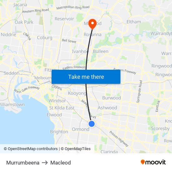 Murrumbeena to Macleod map