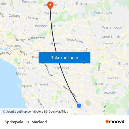 Springvale to Macleod map