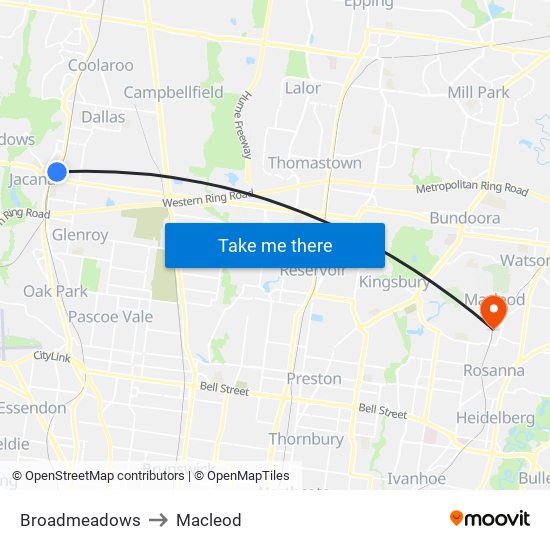 Broadmeadows to Macleod map