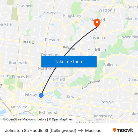 Johnston St/Hoddle St (Collingwood) to Macleod map