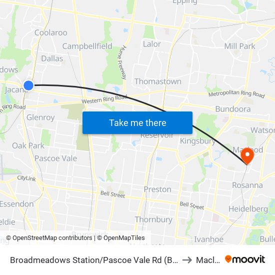 Broadmeadows Station/Pascoe Vale Rd (Broadmeadows) to Macleod map