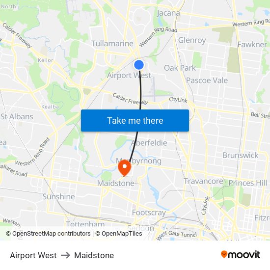 Airport West to Maidstone map