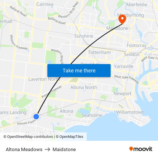 Altona Meadows to Maidstone map