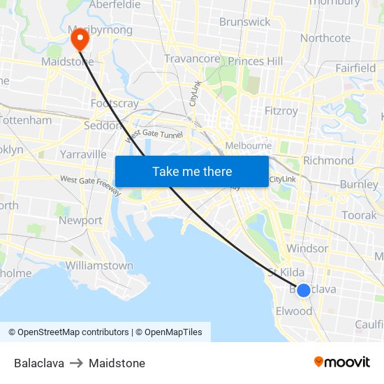 Balaclava to Maidstone map