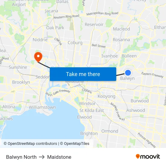 Balwyn North to Maidstone map