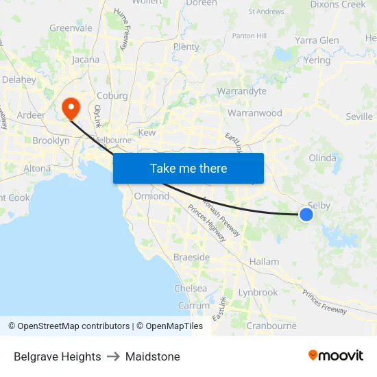 Belgrave Heights to Maidstone map