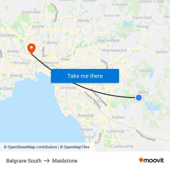 Belgrave South to Maidstone map