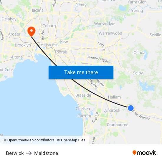 Berwick to Maidstone map