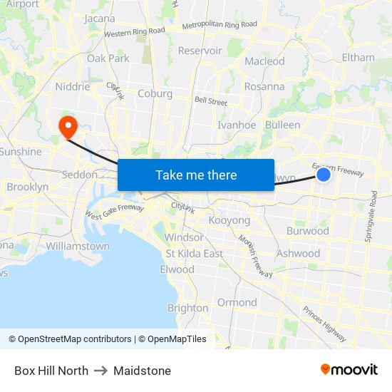 Box Hill North to Maidstone map