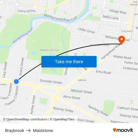 Braybrook to Maidstone map