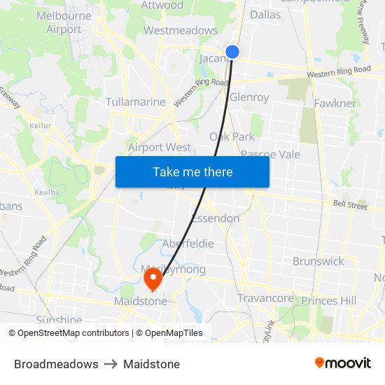 Broadmeadows to Maidstone map