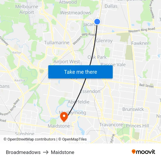 Broadmeadows to Maidstone map