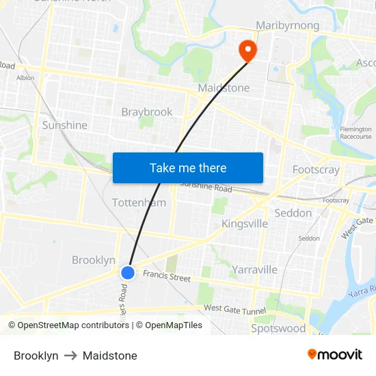 Brooklyn to Maidstone map