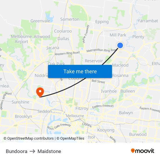 Bundoora to Maidstone map