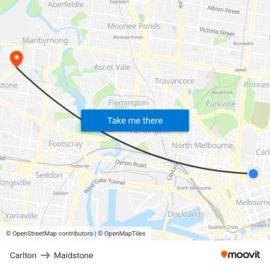 Carlton to Maidstone map