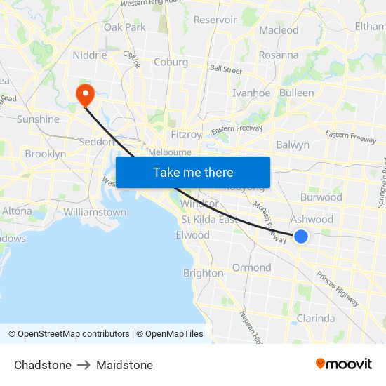 Chadstone to Maidstone map
