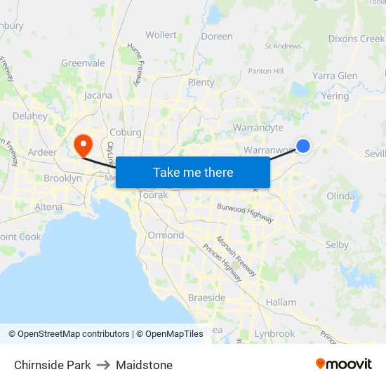 Chirnside Park to Maidstone map