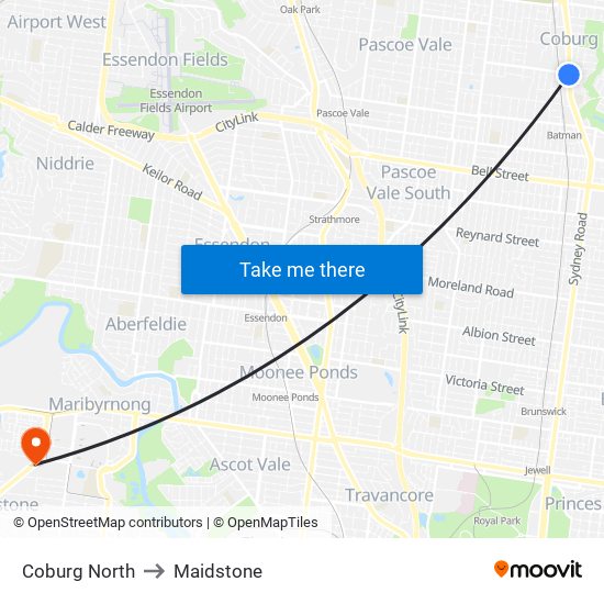 Coburg North to Maidstone map