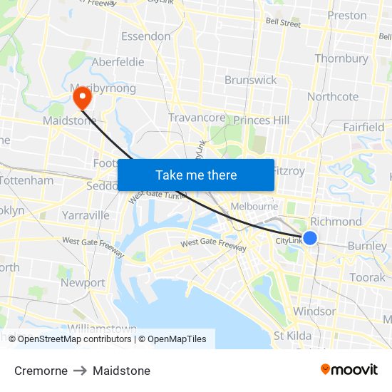 Cremorne to Maidstone map