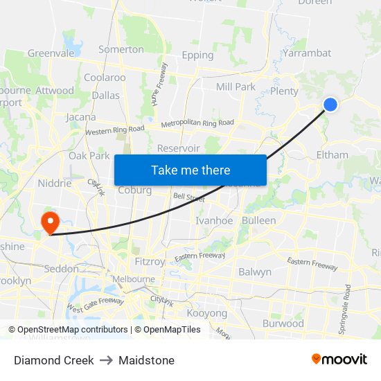 Diamond Creek to Maidstone map