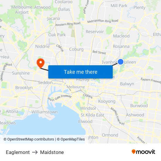 Eaglemont to Maidstone map