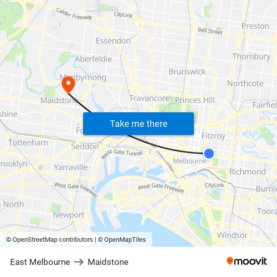 East Melbourne to Maidstone map